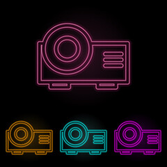 projector color neon set. Simple thin line, outline vector of web icons for ui and ux, website or mobile application