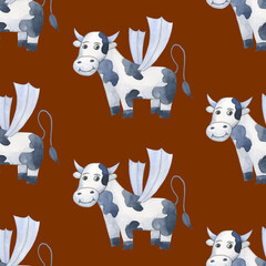 Obraz premium Flying cow. Symbol 2021 year bull. 2021 ox