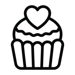 
Cake with heart on it, heart muffin icon in solid design.
