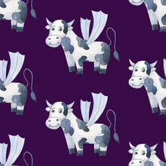 Fototapeta premium Cow flying clipart. Symbol year 2021 bull