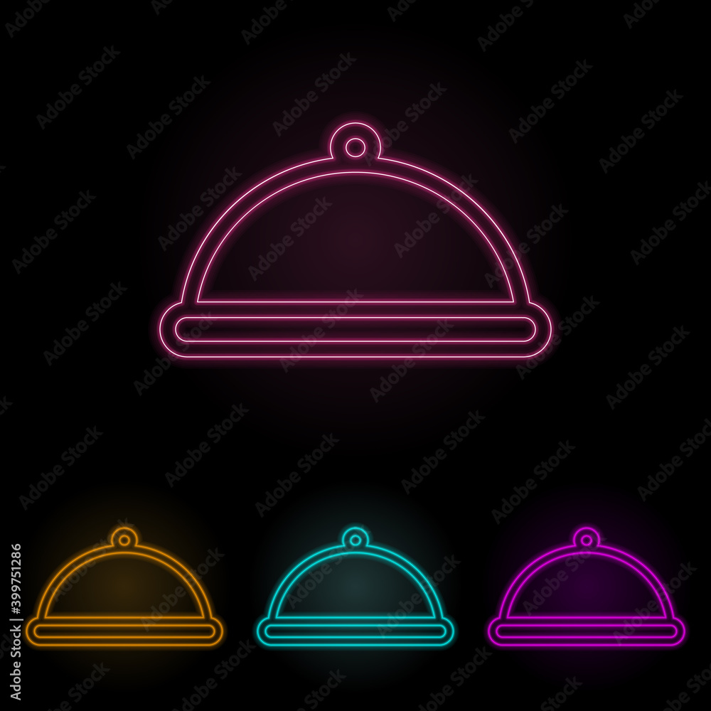 Poster tray in the hotel color neon set. simple thin line, outline vector of web icons for ui and ux, websi