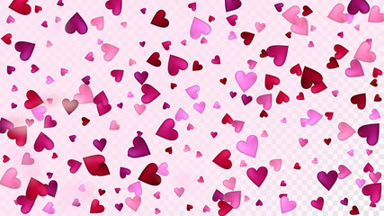 Obraz premium Realistic Hearts Vector Confetti. Valentines Day Wedding Pattern. Elegant Gift, Birthday Card, Poster Background Valentines Day Decoration with Falling Down Hearts Confetti. Beautiful Pink Scatter