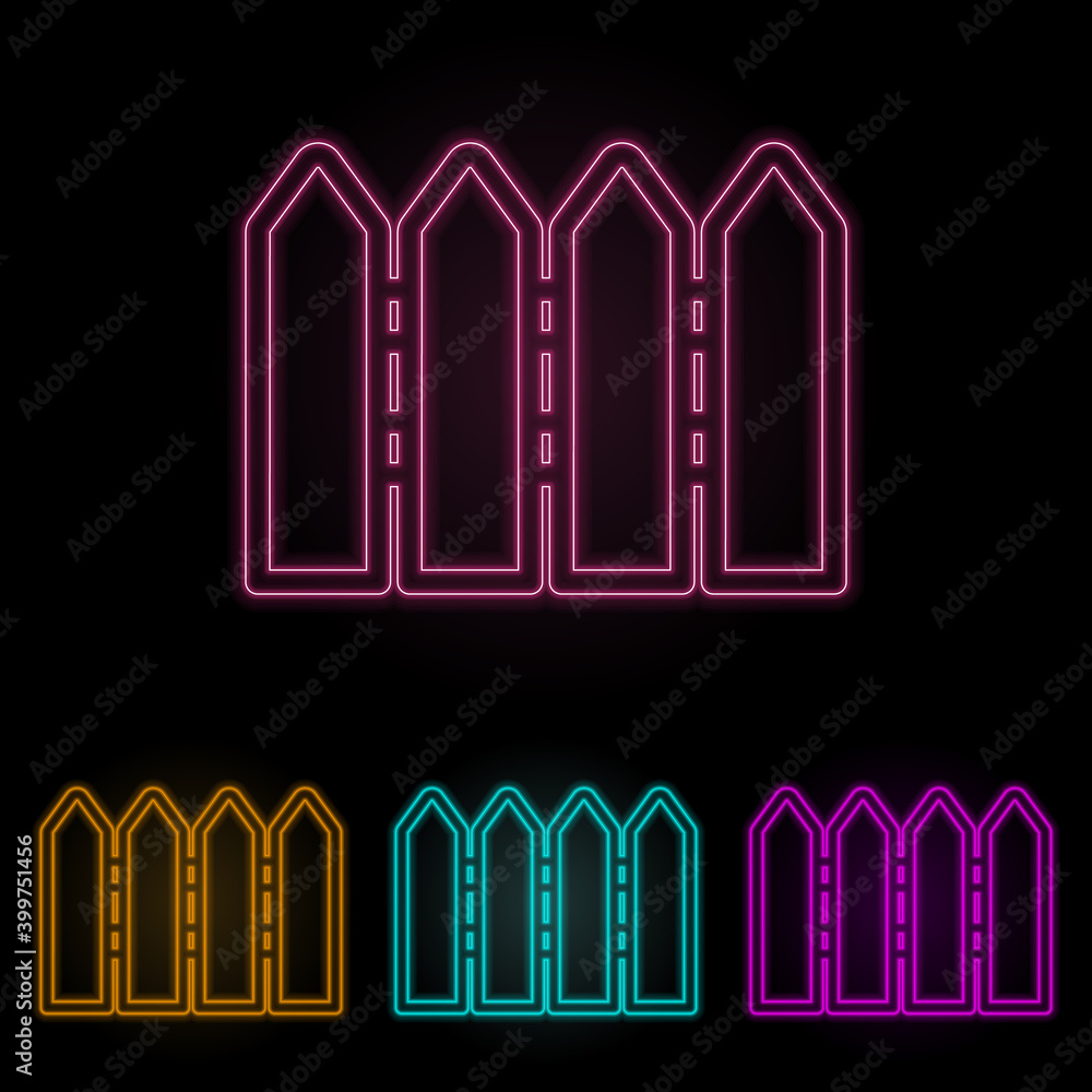 Poster wooden fence color neon set. simple thin line, outline vector of web icons for ui and ux, website or