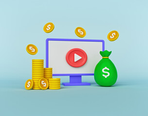 Minimal design. Making money on video content concept. 3d rendering
