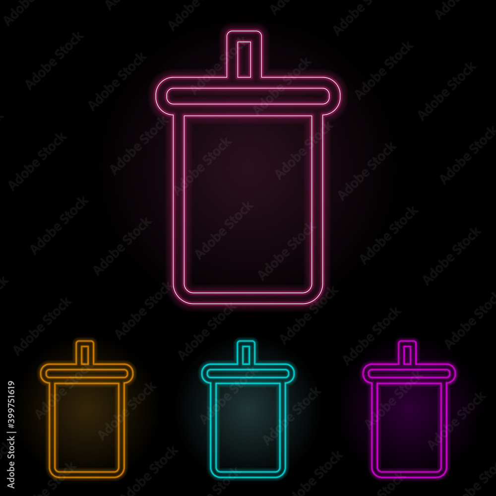 Poster plastic glass with soda color neon set. simple thin line, outline vector of web icons for ui and ux,