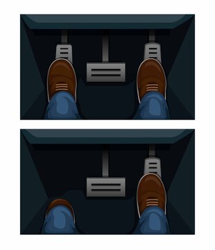 Car Gas Pedal Comparison In Matic And Manual Transmission Symbol Concept Illustration In Cartoon Vector