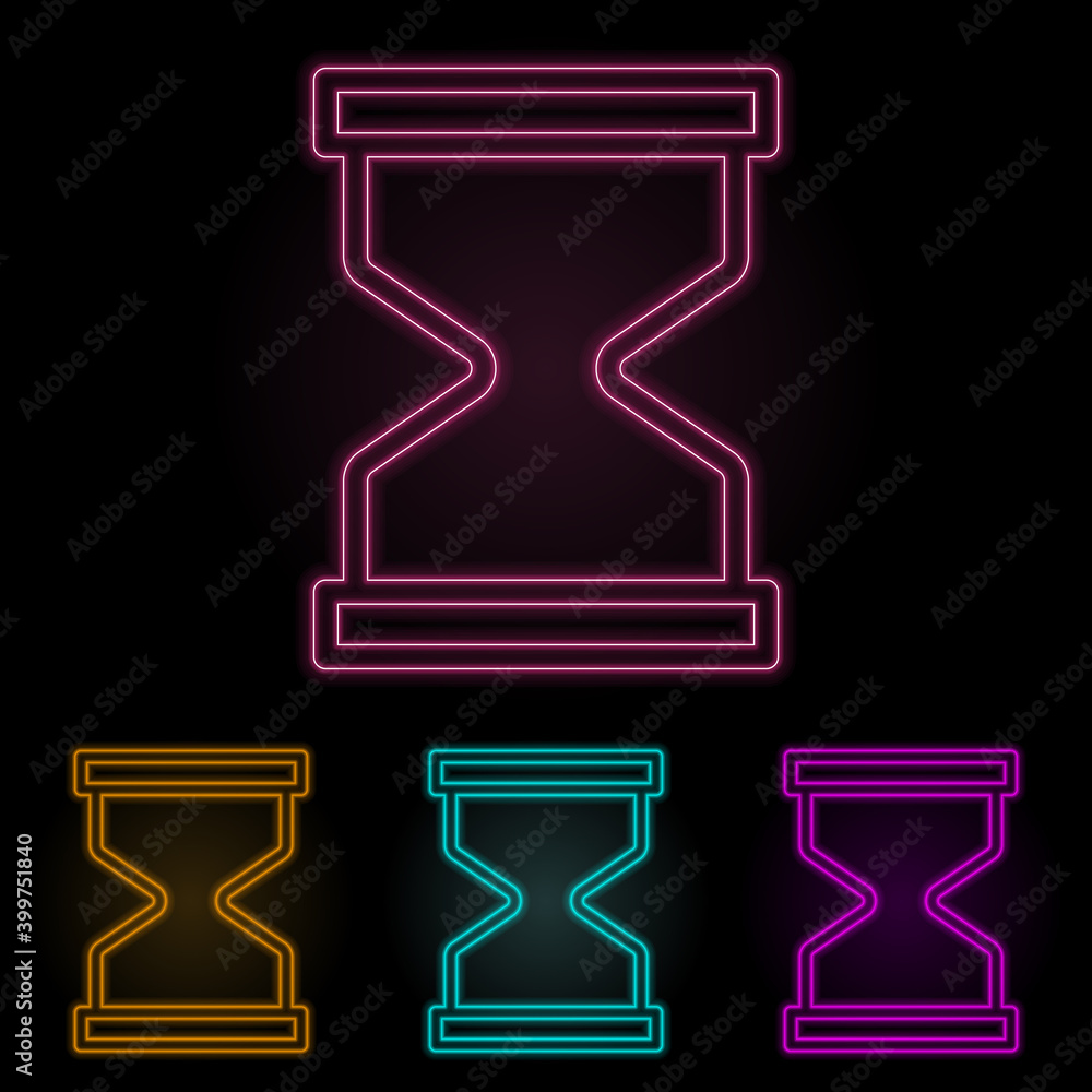 Poster hourglass color neon set. simple thin line, outline vector of web icons for ui and ux, website or mo