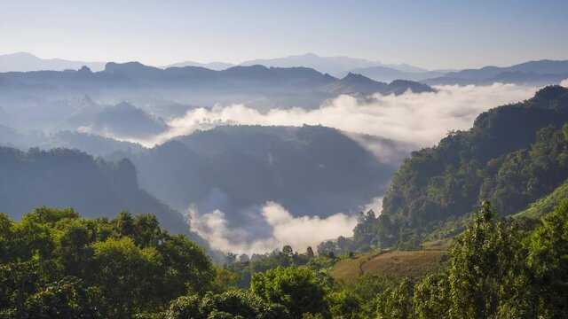 4K time-lapse of mountain range in Bang Cha Po or Ban cha Bo village gi in Pang ma pha district in Mae Hong Son, Thailand