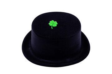 St Patrick black hat on top located clover holiday symbol on white isolated