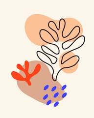 Vector contemporary composition with aesthetic hand drawn abstract leaves and fluid shape forms. Creative Matisse inspired floral illustration. Childish scandinavian background, wallpaper, print