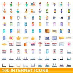 100 internet icons set. Cartoon illustration of 100 internet icons vector set isolated on white background