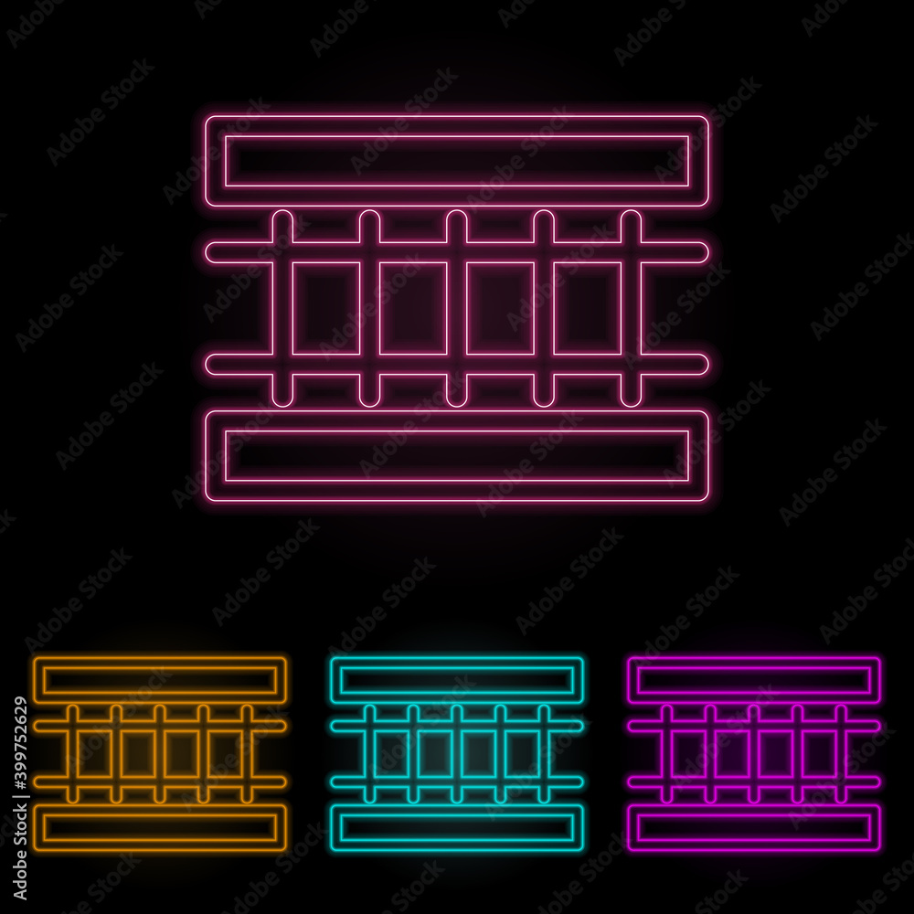 Poster fence color neon set. simple thin line, outline vector of web icons for ui and ux, website or mobile