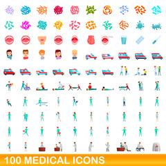 100 medical icons set. Cartoon illustration of 100 medical icons vector set isolated on white background