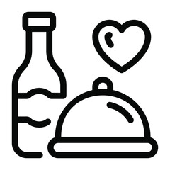 
Heart cloche with wine bottle, love dinner solid icon design
