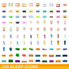100 sleep icons set. Cartoon illustration of 100 sleep icons vector set isolated on white background