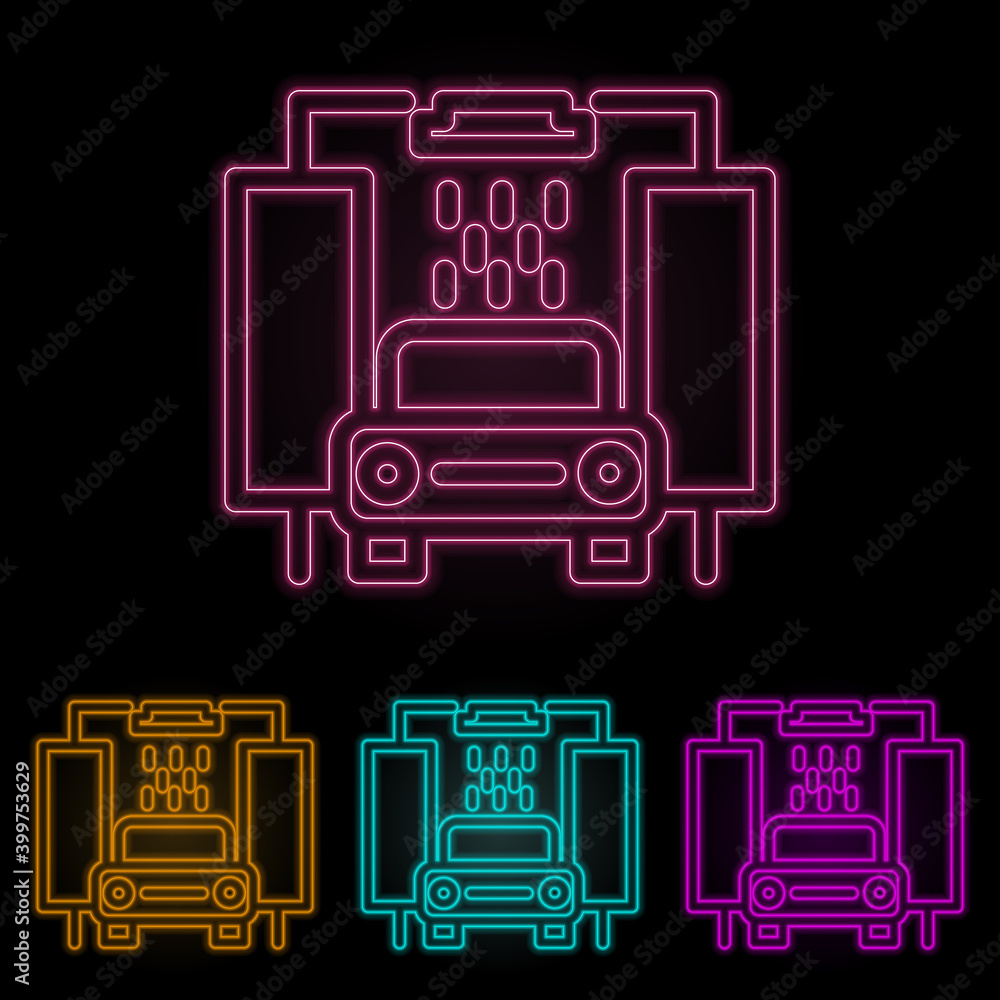 Poster car wash color neon set. simple thin line, outline vector of web icons for ui and ux, website or mob