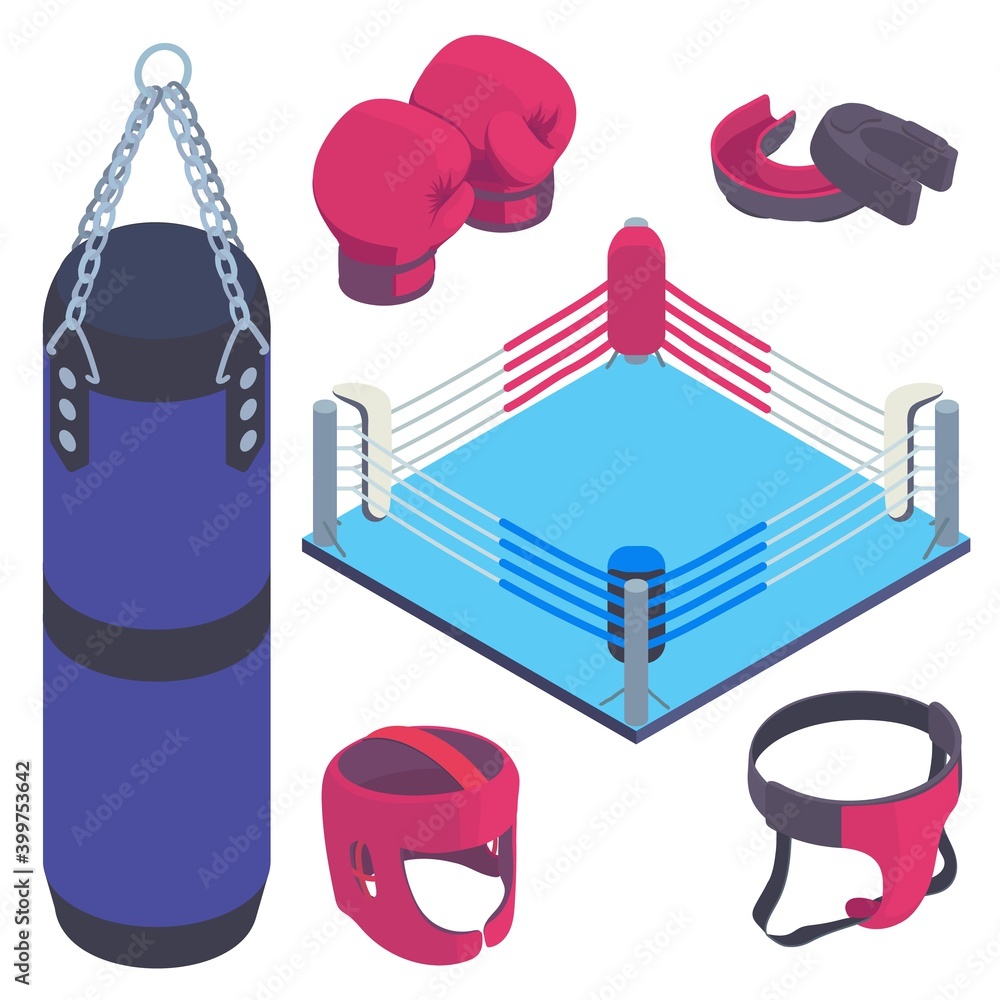 Poster boxing icons set. isometric set of boxing vector icons for web design isolated on white background