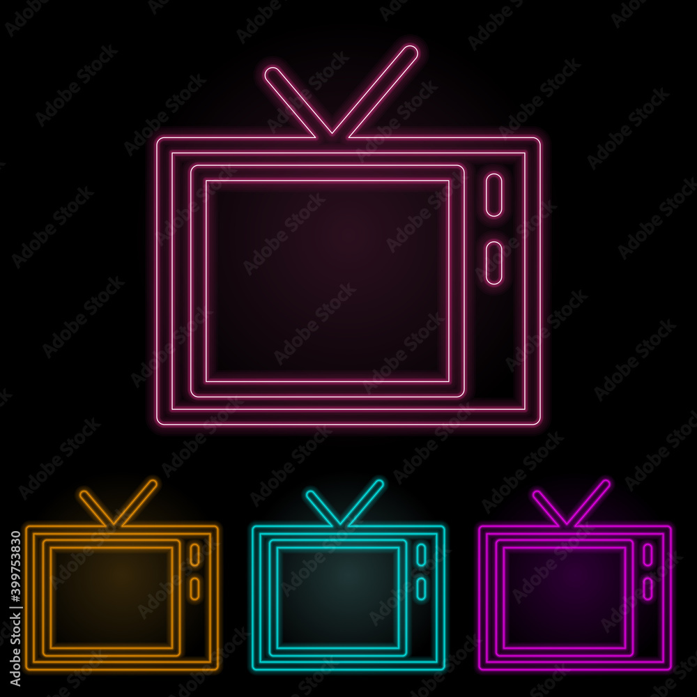 Poster tv color neon set. simple thin line, outline vector of web icons for ui and ux, website or mobile ap