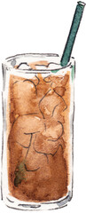 Watercolor glass of iced coffee cold brew 