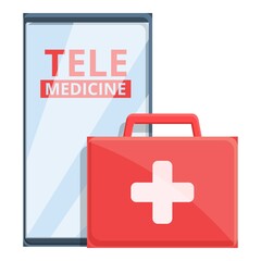 Telemedicine first aid kit icon. Cartoon of telemedicine first aid kit vector icon for web design isolated on white background