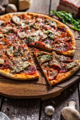 Italian pizza on wooden board