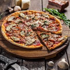 Italian pizza on wooden board