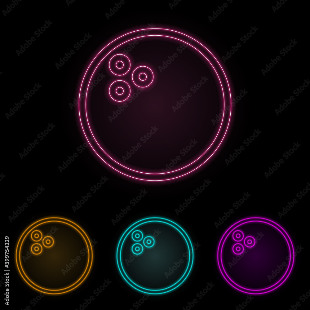 Poster bowling ball color neon set. simple thin line, outline vector of web icons for ui and ux, website or