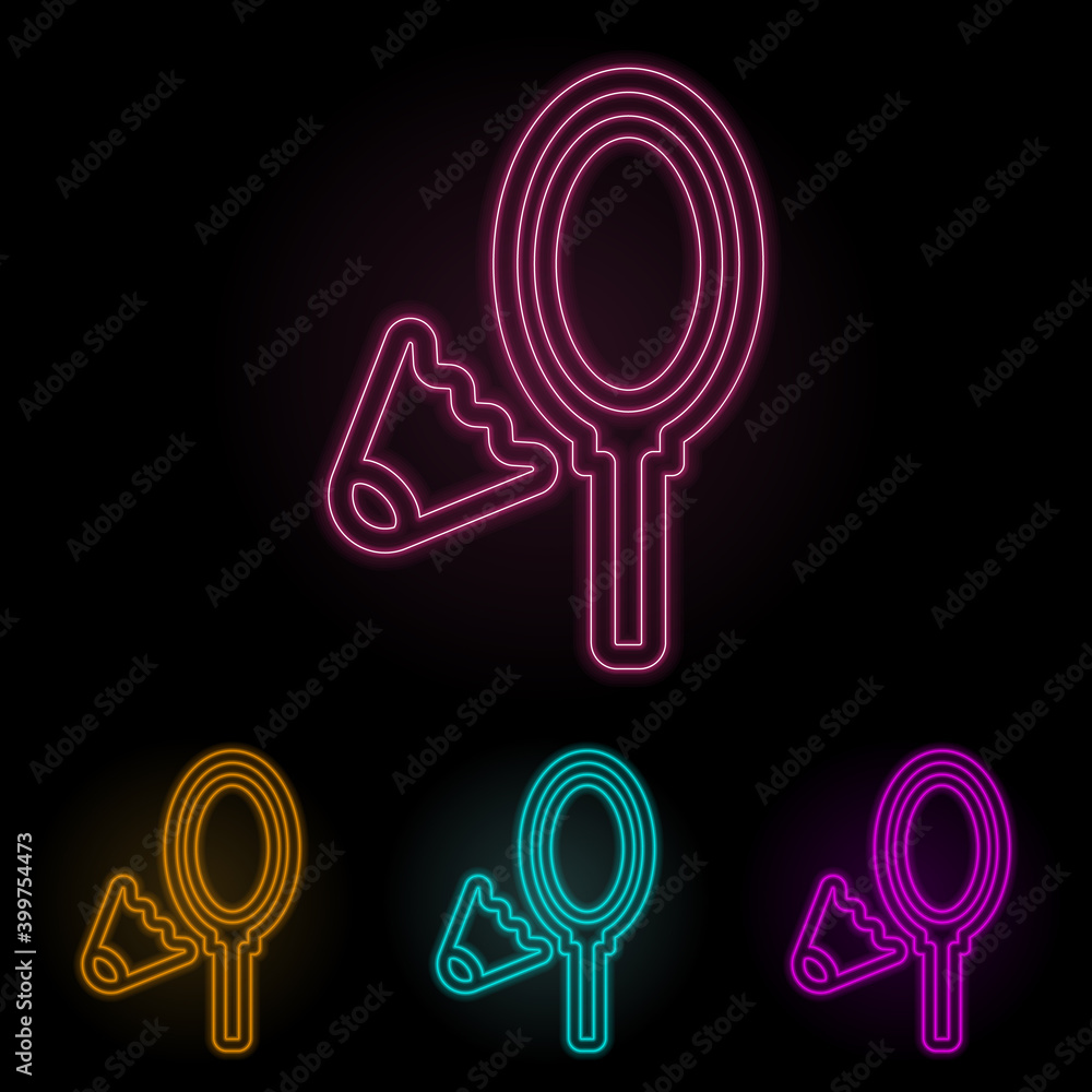 Poster badminton color neon set. simple thin line, outline vector of web icons for ui and ux, website or mo