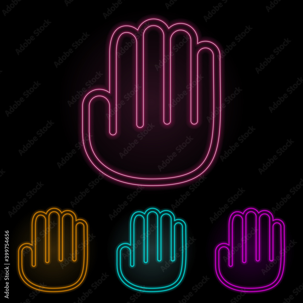 Poster palm color neon set. simple thin line, outline vector of web icons for ui and ux, website or mobile 