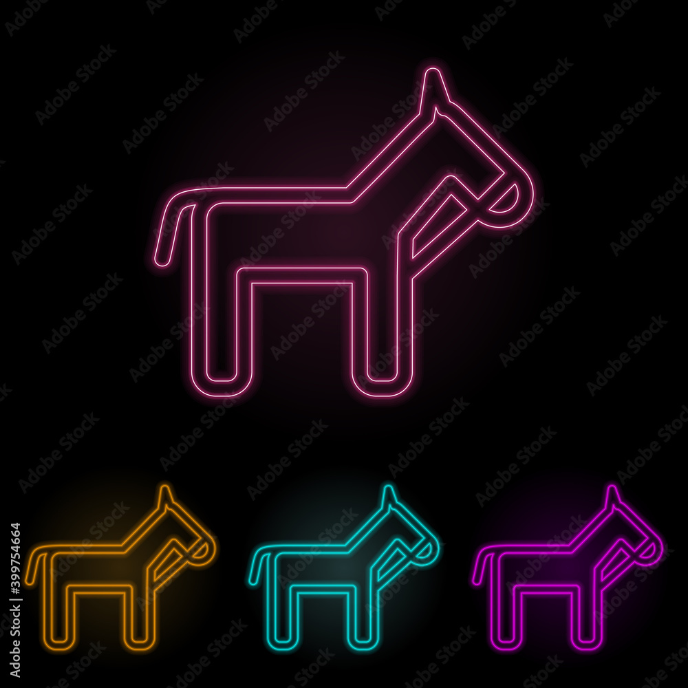 Poster horse color neon set. simple thin line, outline vector of web icons for ui and ux, website or mobile