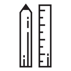 Construction Design Pencil Ruler Flat Icon Isolated On White Background