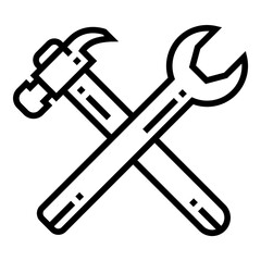 Construction Design Hammer Wrench Flat Icon Isolated On White Background
