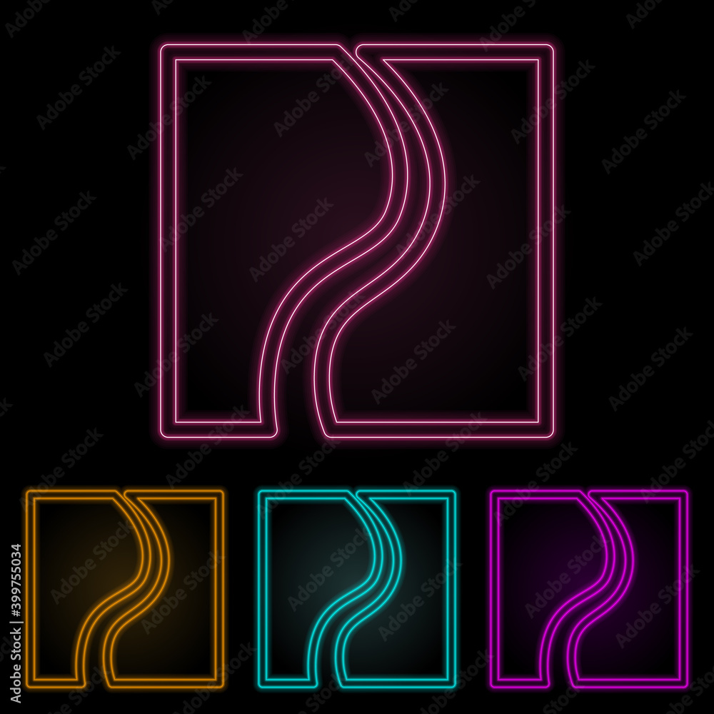 Poster road in a square color neon set. simple thin line, outline vector of web icons for ui and ux, websit
