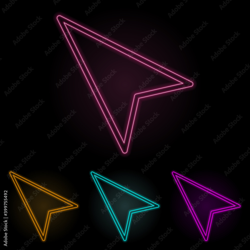 Poster cursor color neon set. simple thin line, outline vector of web icons for ui and ux, website or mobil