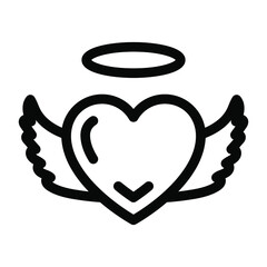 
Heart with feathers, solid icon of love cupid 
