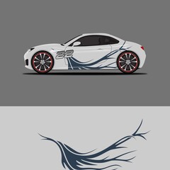 Plakat Car decal wrap design vector. Graphic abstract stripe racing background kit designs for vehicle race car rally adventure and livery