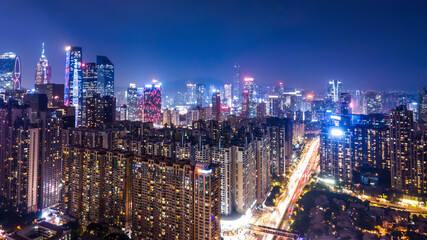 Obraz premium Aerial photography of modern Chinese urban architecture landscape night view