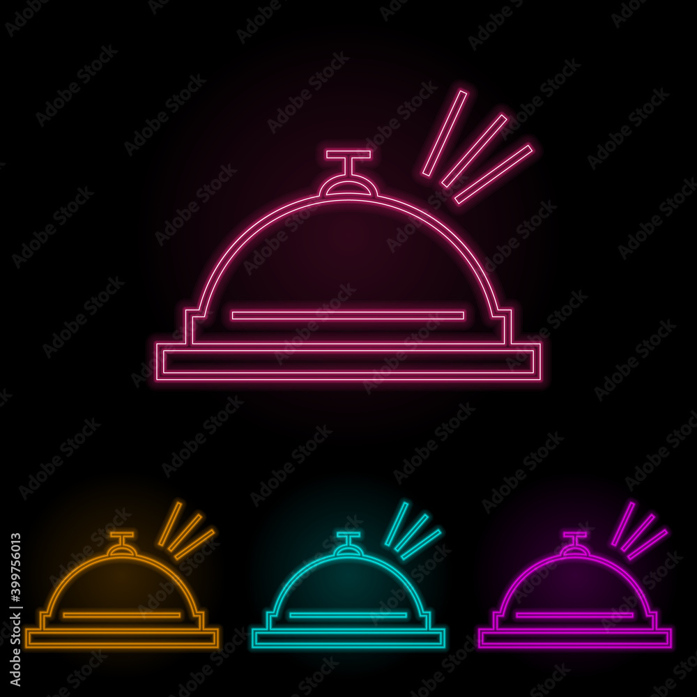 Poster hotel ring color neon set. simple thin line, outline vector of web icons for ui and ux, website or m