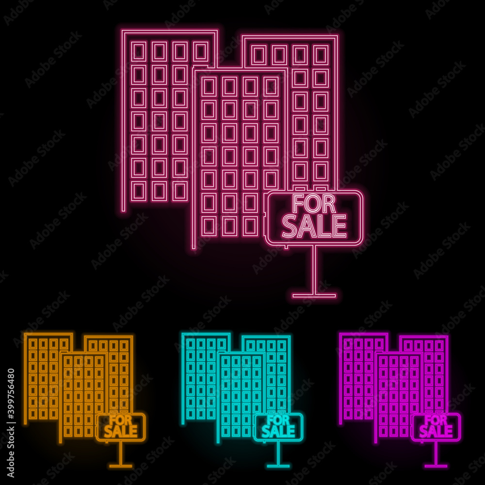 Aufkleber apartments for sale color neon set. simple thin line, outline vector of web icons for ui and ux, web