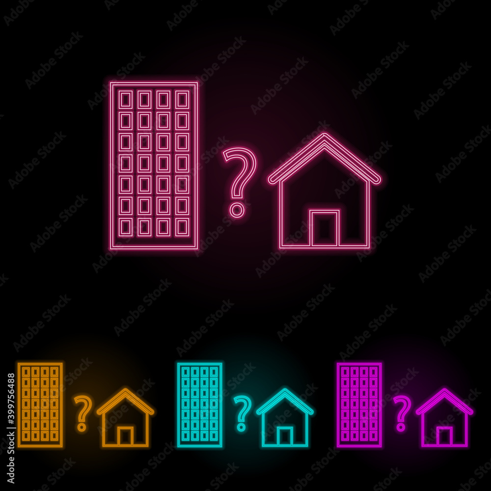 Poster apartment or house color neon set. simple thin line, outline vector of web icons for ui and ux, webs
