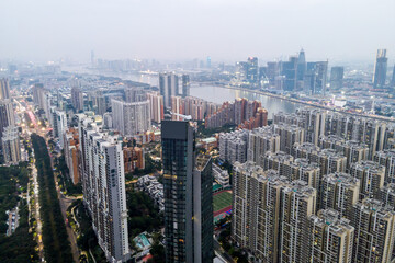 Fototapeta premium Aerial photography of modern Chinese urban architecture landscape night view