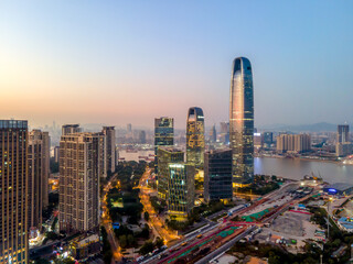 Aerial photography of modern Chinese urban architecture landscape night view