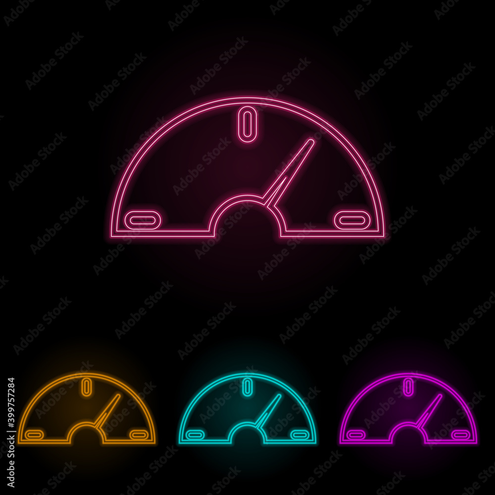 Poster speedometer color neon set. simple thin line, outline vector of web icons for ui and ux, website or 