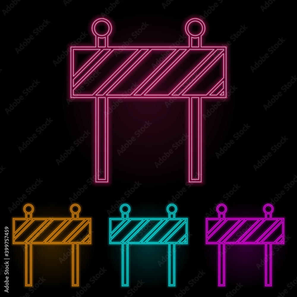 Poster road barrier color neon set. simple thin line, outline vector of web icons for ui and ux, website or