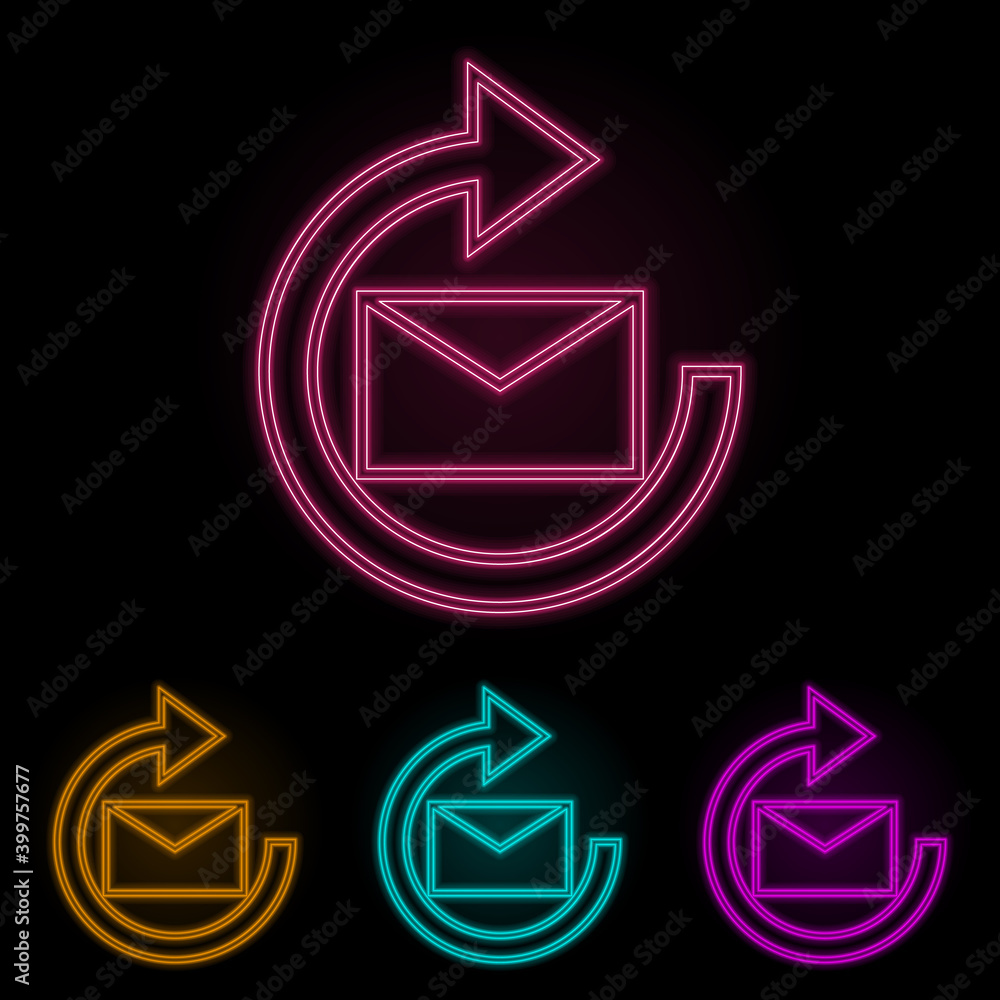 Poster mail update sign color neon set. simple thin line, outline vector of web icons for ui and ux, websit