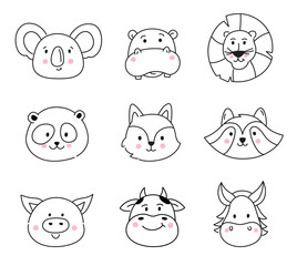 Set of outline animal faces.