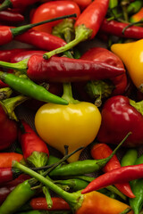 mix of bright peppers hot yellow and red, green vertical seasoning pattern