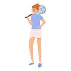 Girl with tennis racket icon. Cartoon of girl with tennis racket vector icon for web design isolated on white background