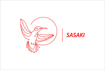 illustration of sasaki bird logo template in red outline style