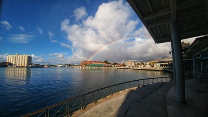 Rainbow at waterfront in Port Louis Mauritius
